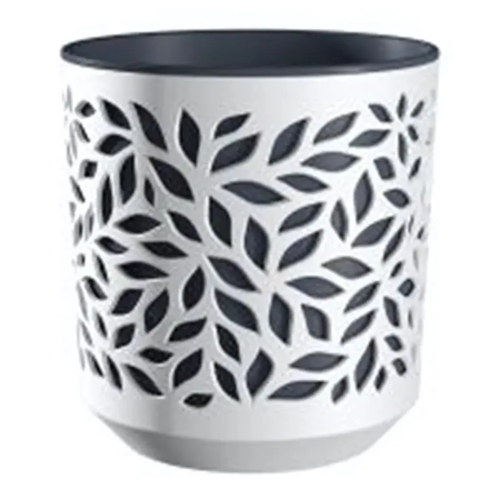 Кашпо для цветов пластиковое 2,5л d-16,2см «Leaves» Белый/Антрацит