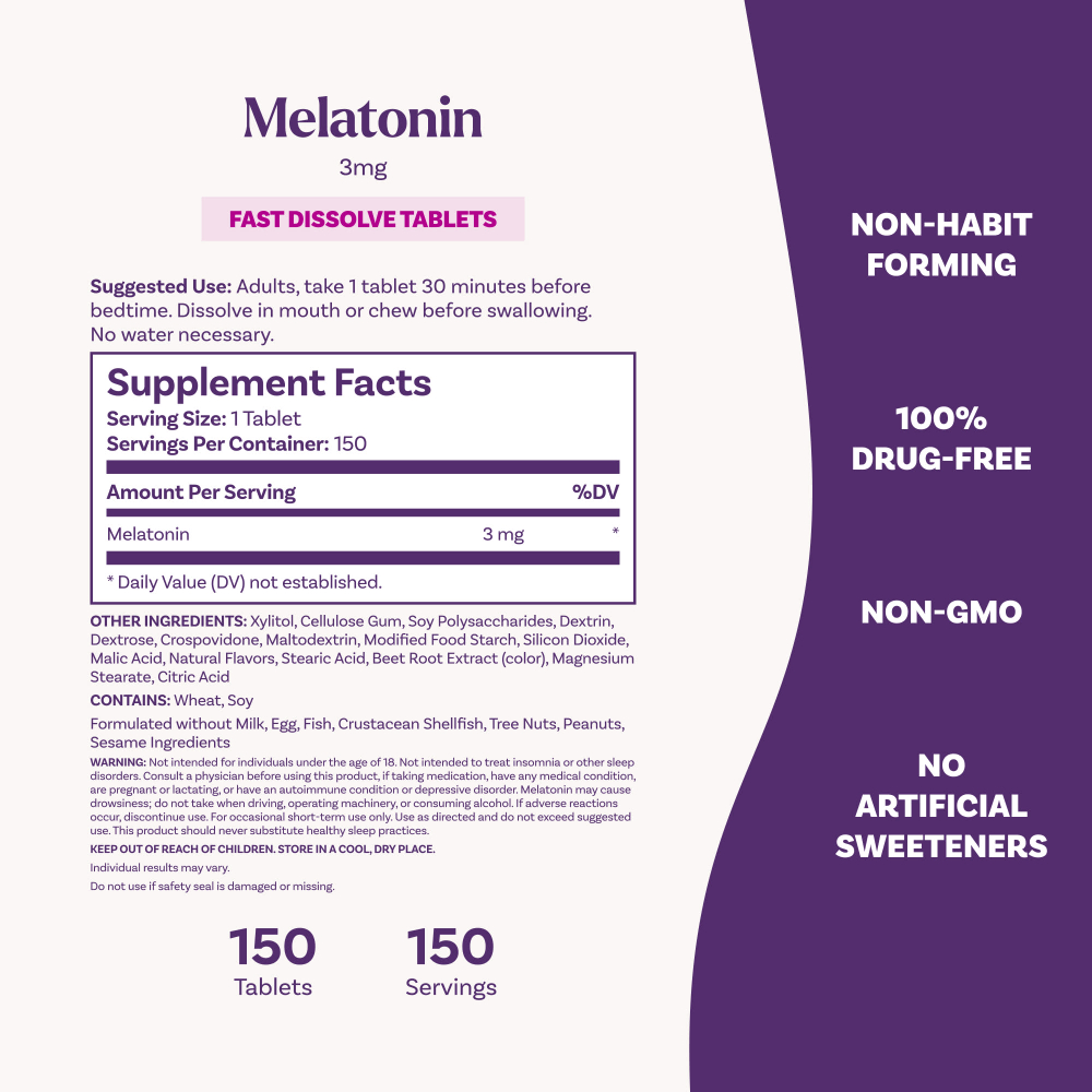 Natrol, Мелатонин, быстро растворяется, клубника, 3 мг, 150 таблеток