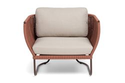 "Фиджи" кресло плетеное из роупа, каркас алюминий коричневый (RAL8016) муар, роуп красный (8372) круглый tex, ткань Mossle бежевая