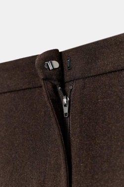 ZARA БРЮКИ ПРЯМОГО КРОЯ СО СРЕДНЕЙ ПОСАДКОЙ, КОРИЧНЕВЫЙ