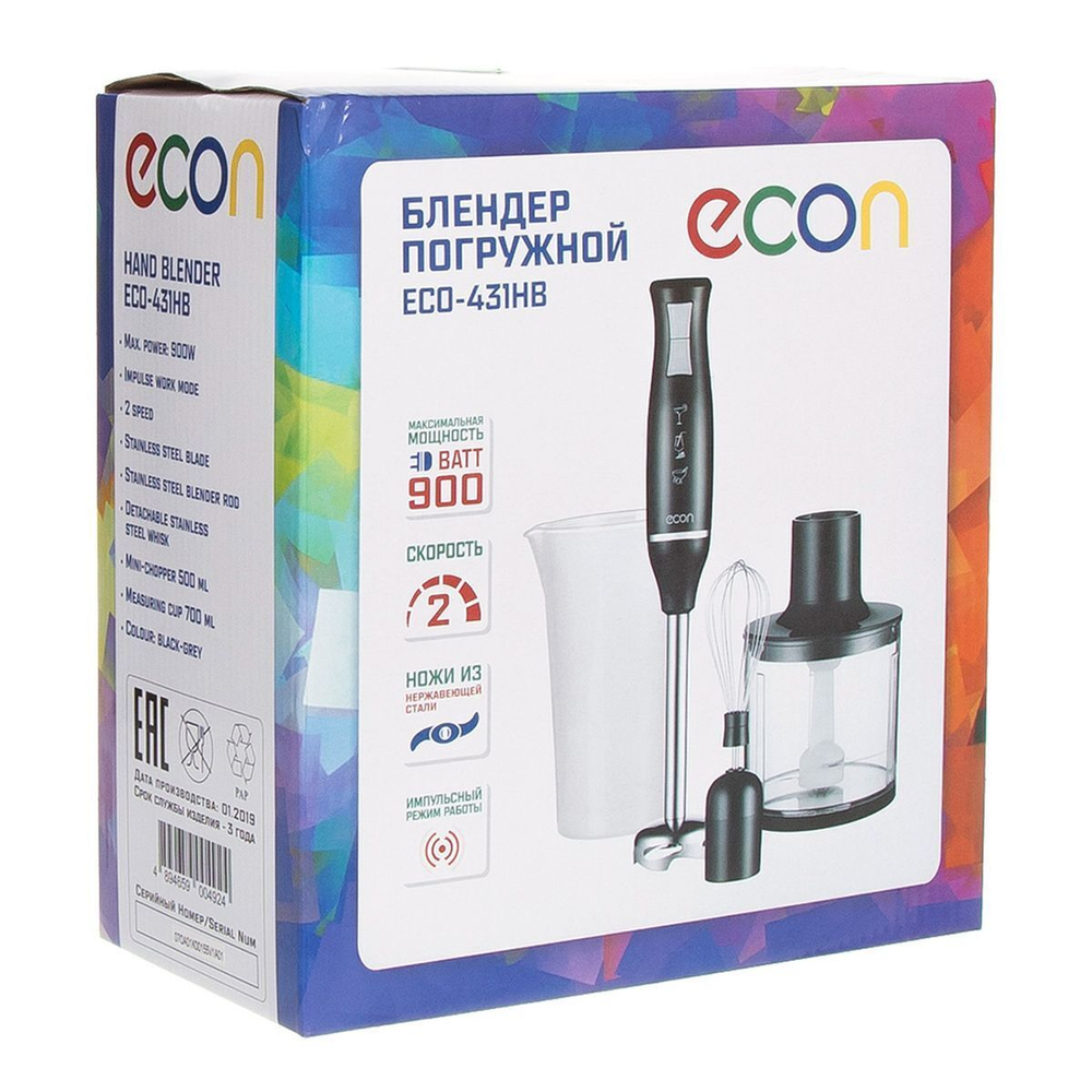 Блендер погружной 900 Вт, 2 скор, Econ, ECO-431HB, чер
