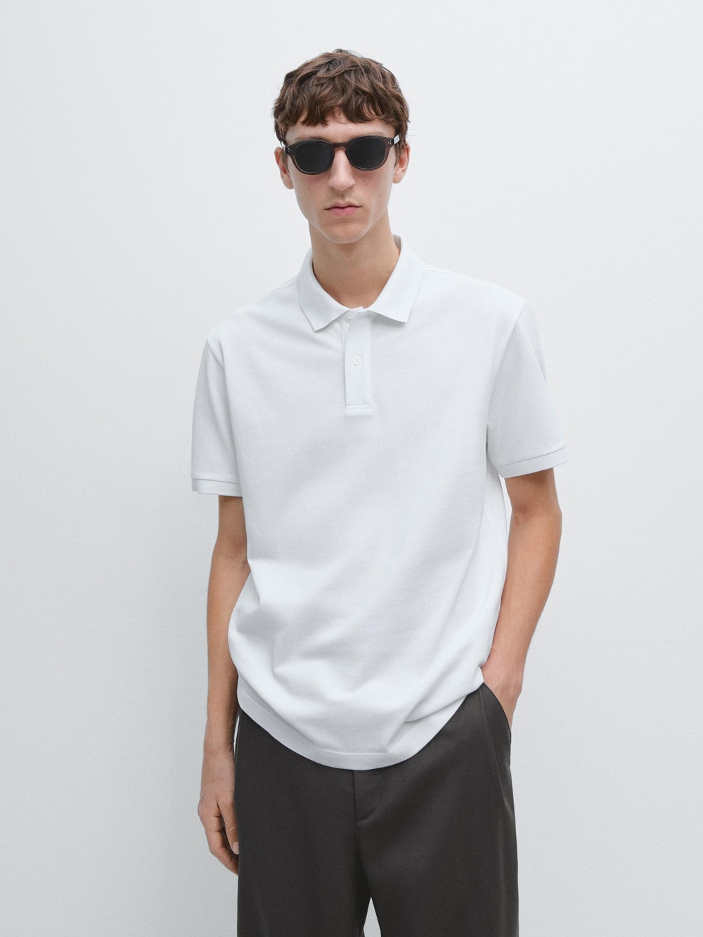 Massimo Dutti Поло из рельефного хлопка, белый