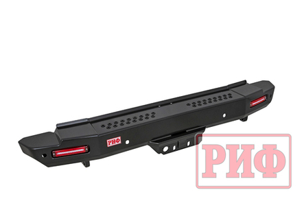 Бампер силовой задний Toyota Land Cruiser 200 2007-2012 с квадратом под фаркоп и фонарями, стандарт РИФ