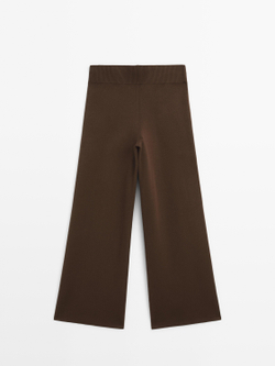 Massimo Dutti Широкие трикотажные брюки с декоративными швами, карамельный