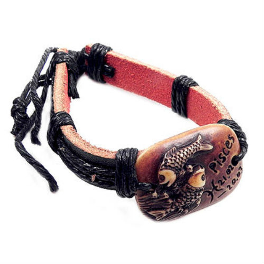 Браслет "Знак зодиака" кожа, керамика