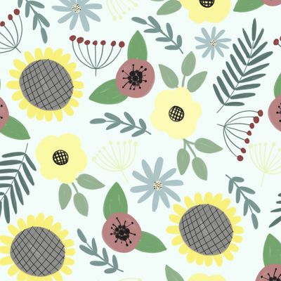 Разноцветные цветы на голубом фоне