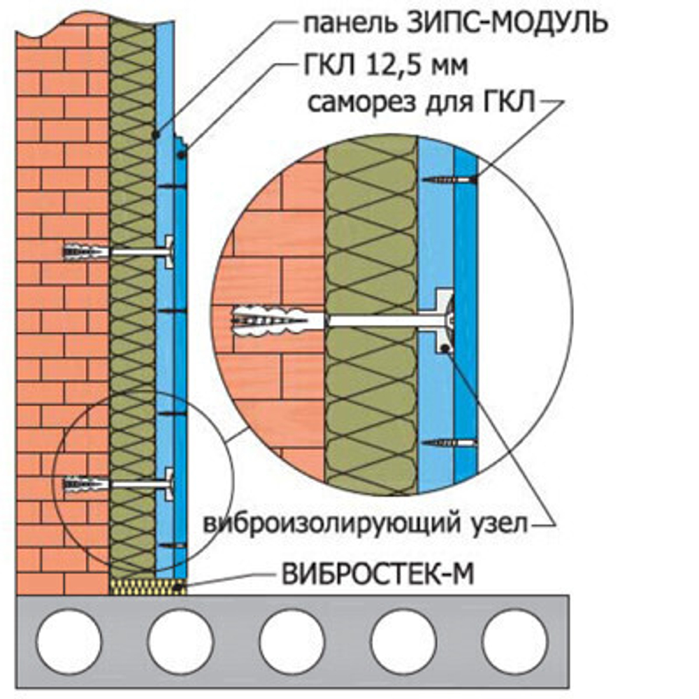 Сэндвич-панель звукоизоляционная ЗИПС-Модуль 1200х600х70 мм с комплектом крепежа