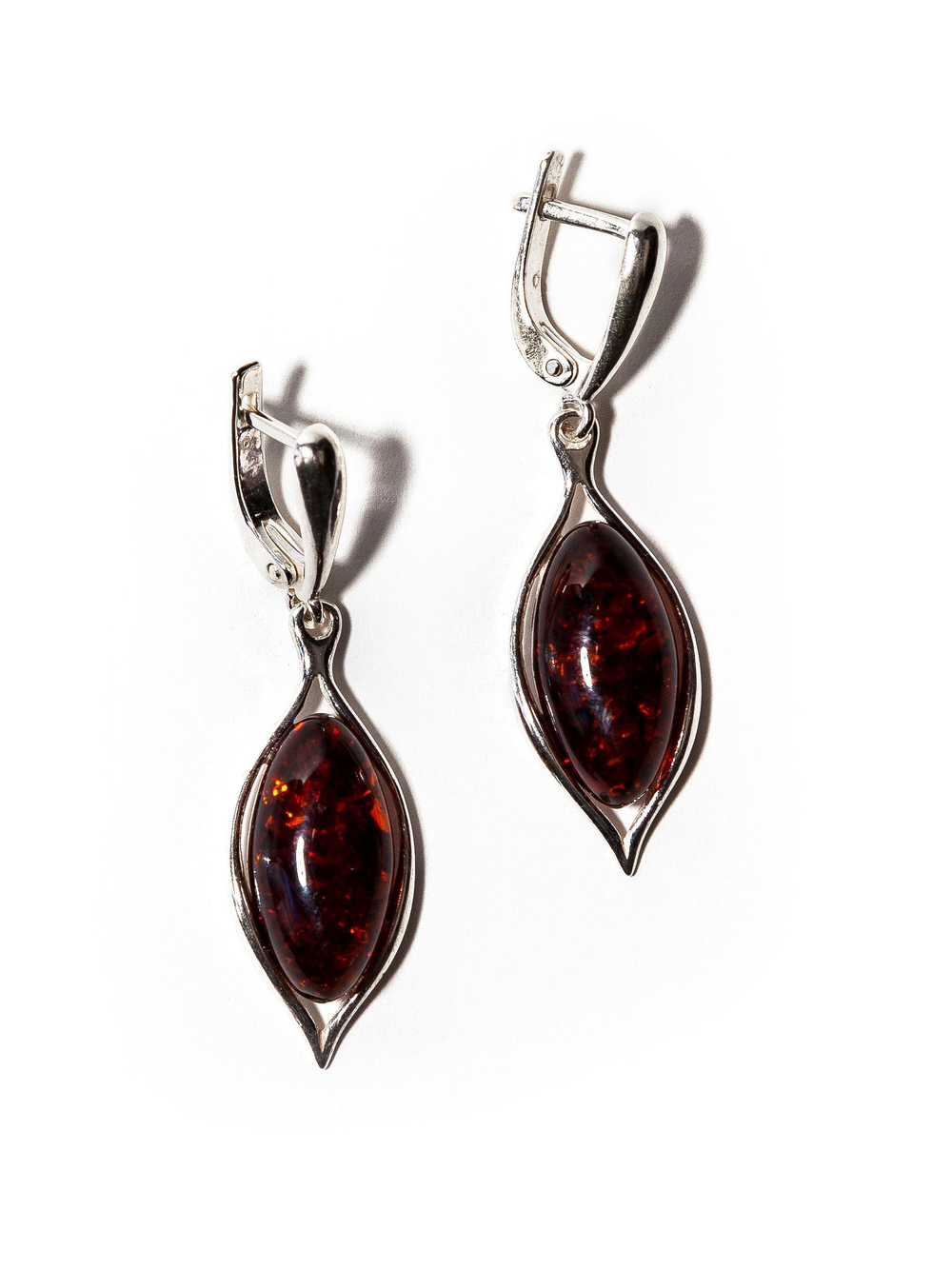 Серебряные серьги с натуральным коньячным янтарем