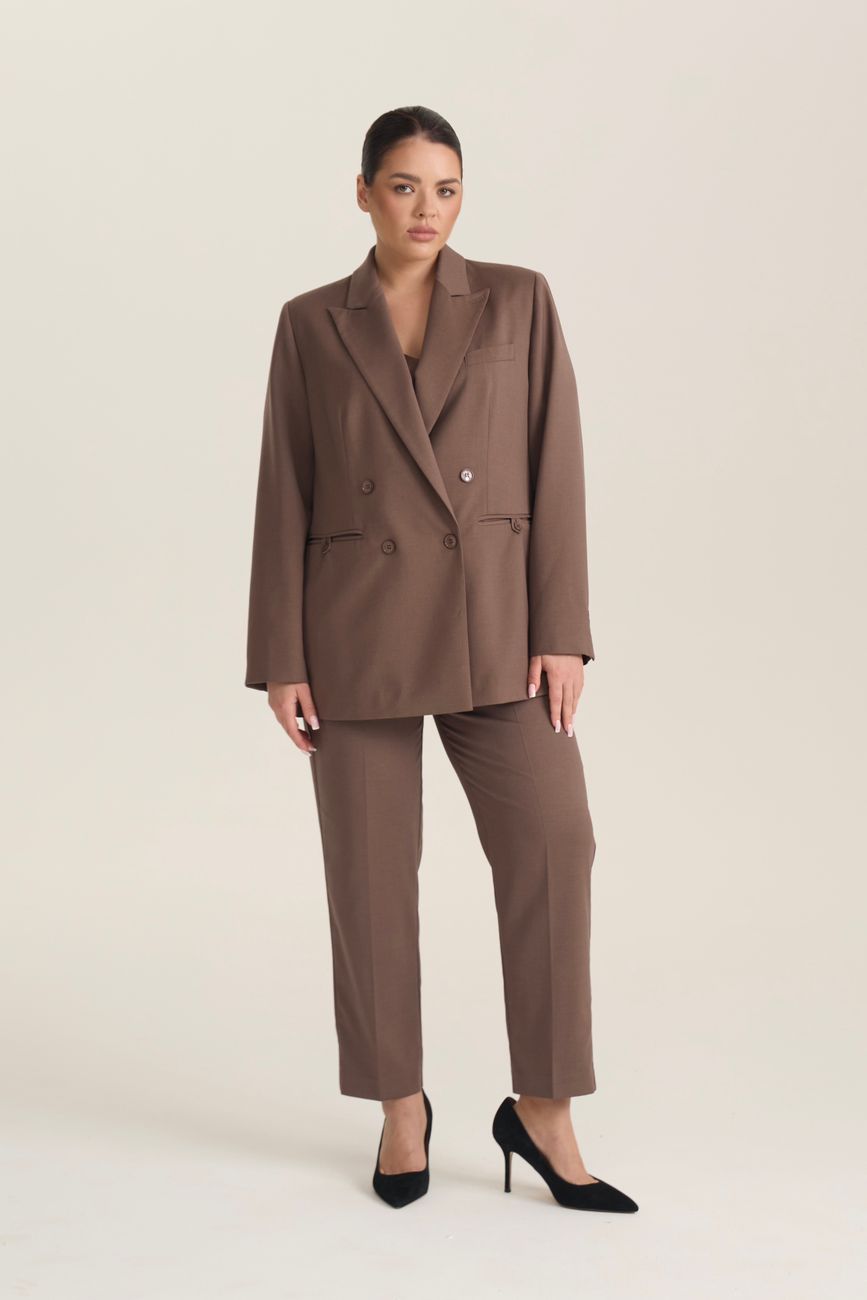 Жакет двубортный с имитацией пояса, мокко