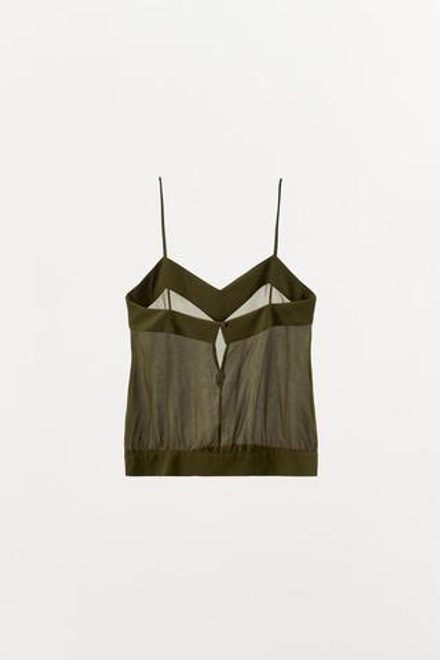 ZARA ТОП ИЗ 100% ШЕЛКА НА БРЕТЕЛЯХ, ЗЕЛЕНЫЙ