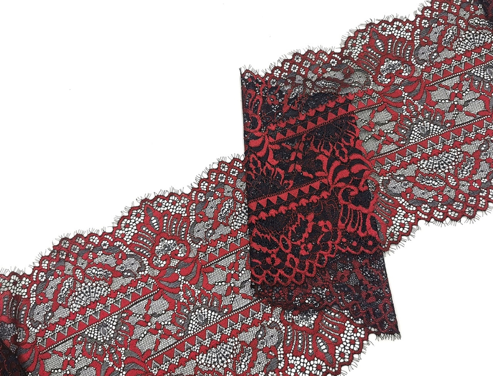 Эластичное кружево, 23 см, черное и винное, м