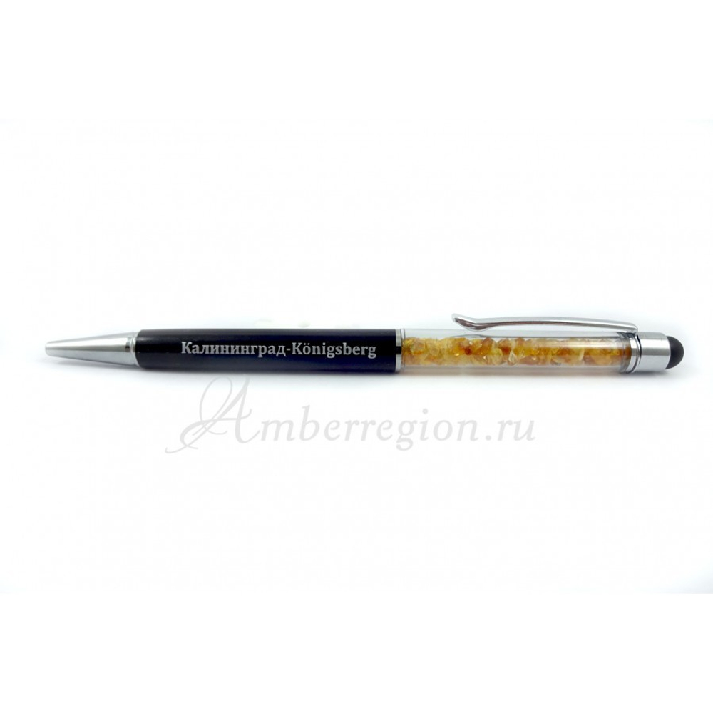 Ручка-стилус с янтарем (чёрная)