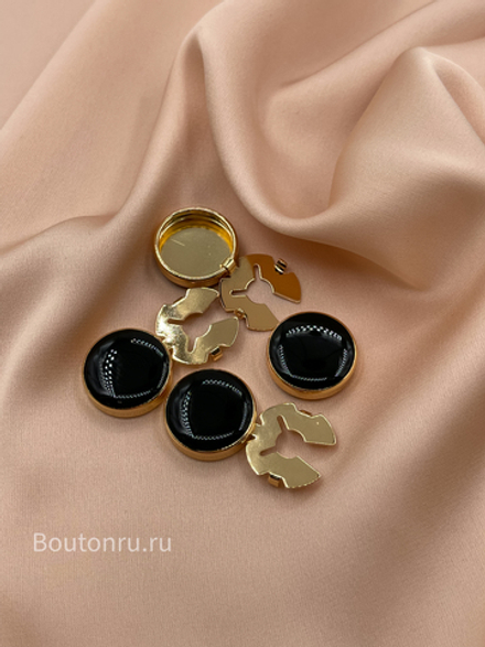 Накладки на пуговицы золотистые черная эмаль (клипсы)
