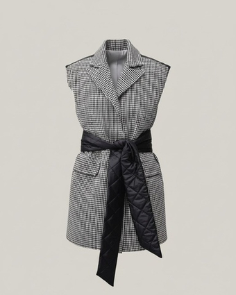 Комбинированный жилет в трендовой расцветке гусиная лапка