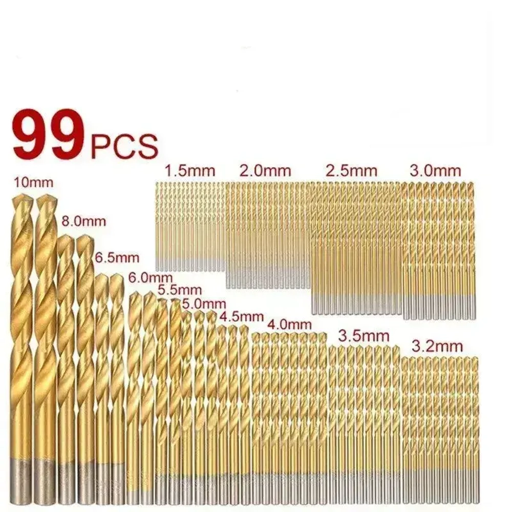 Сверло с круглый хвостовик по металлу, дереву, пластику, набор 99 шт (от 1.5мм до 10мм), Большой набор сверл