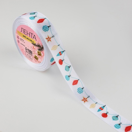 Лента атласная 25мм Новогодний карнавал, 10324263