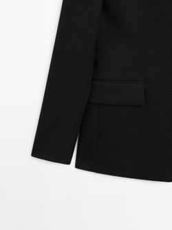 Massimo Dutti Блейзер с заостренными лацканами из 100% шерсти - Limited Edition, черный