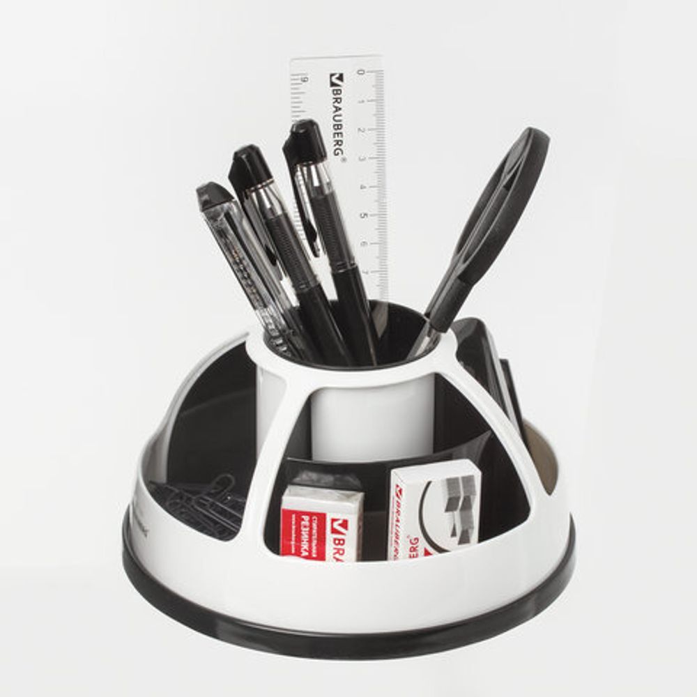 Канцелярский набор BRAUBERG "Микс", 10 предметов, вращающаяся конструкция, черно-белый, блистер, 236954