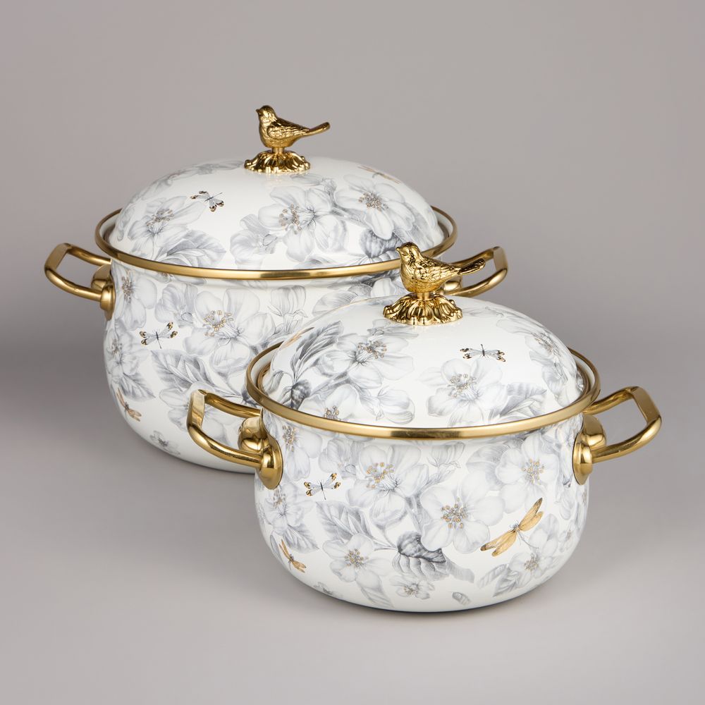 НАБОР КАСТРЮЛЬ AGNESS ЭМАЛИРОВАННЫХ СЕРИЯ "ЯБЛОНЕВЫЙ САД", 4ПР. 2,1Л И 3,8Л