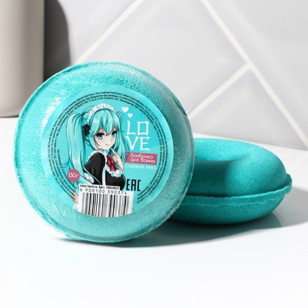 Бомбочка-пончик для ванны LOVE с ароматом мяты - 130 гр. (Цвет: не задано)