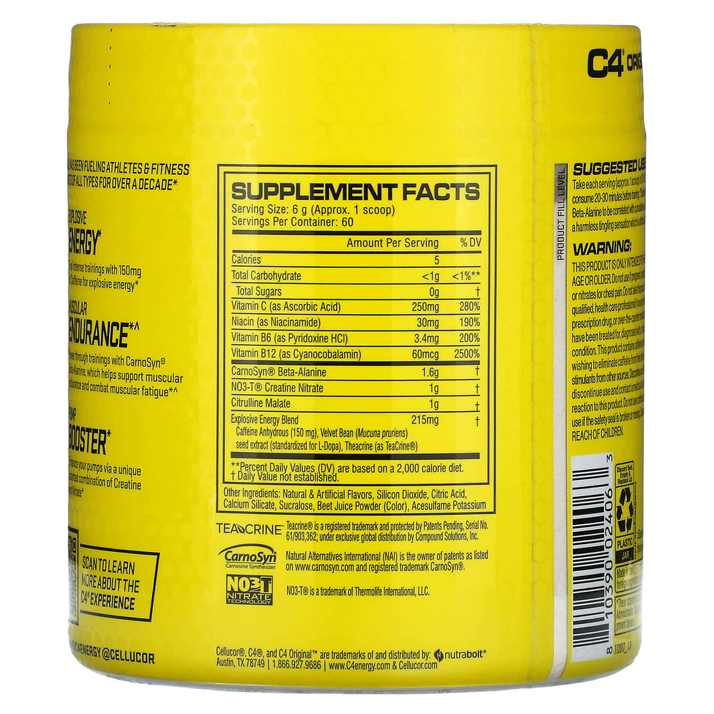 C4 / Cellucor, C4 Original Explosive, до тренировки, розовый лимонад, 13,8 унц. (390 г)