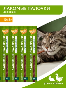 Лакомство Мнямс лакомые палочки для кошек с уткой и кроликом 10х5 г