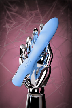 Голубой силиконовый вибратор с электростимуляцией GALVANI VIBE - 21 см.