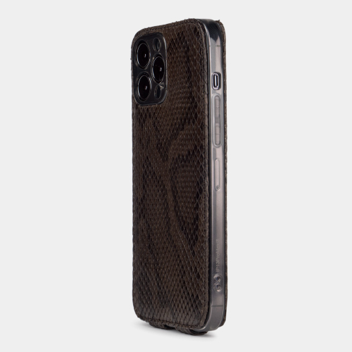 Чехол для iPhone 15 Pro из кожи питона, темно-коричневого цвета