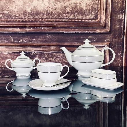 Lenardi 145-517 Чайный сервиз 18пр. СЕРЕБРЯНАЯ СИМФОНИЯ в под.уп.(х2)Костяной фарфор