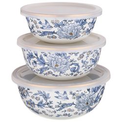 НАБОР МИСОК LEFARD ЭМАЛИРОВАН. С ПЛАСТИК.КРЫШКАМИ, СЕРИЯ ROYAL GARDEN 6ПР. 14/16/18СМ, 0,6/0,9/1,3Л