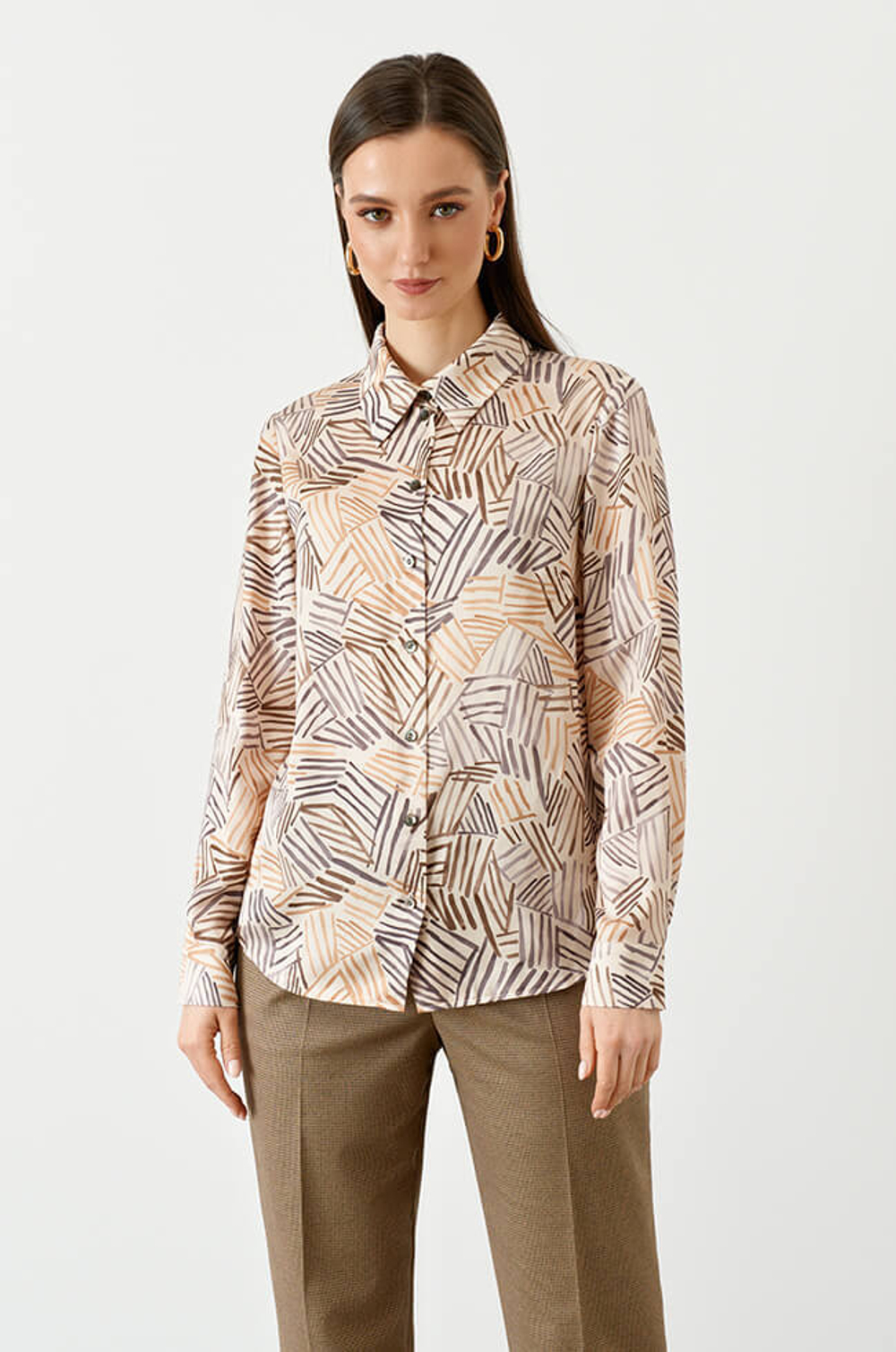 22717 Блузка женская (коричнево-бежевый принт)