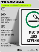 Табличка для частной территории "Место для курения", на дом, для участка, для подъезда, организаций и частных территорий, предупреждающая, 40х30 см, Silver Plane x Айдентика Технолоджи
