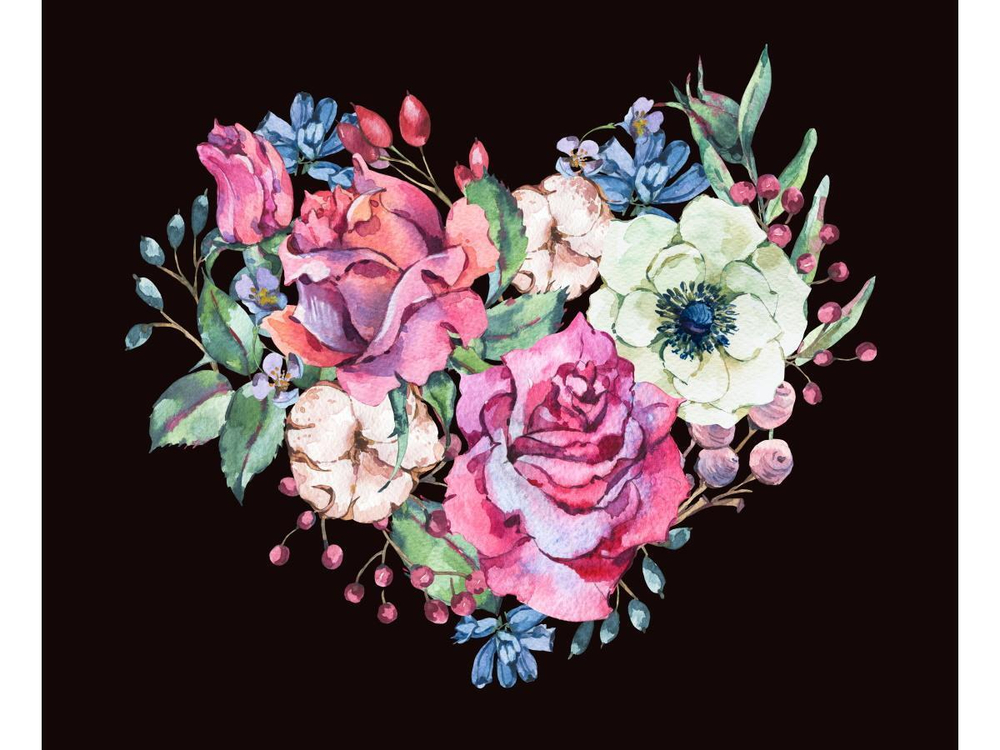 Картина по номерам 30х40см. "Сердце из цветов" (Х-7106)