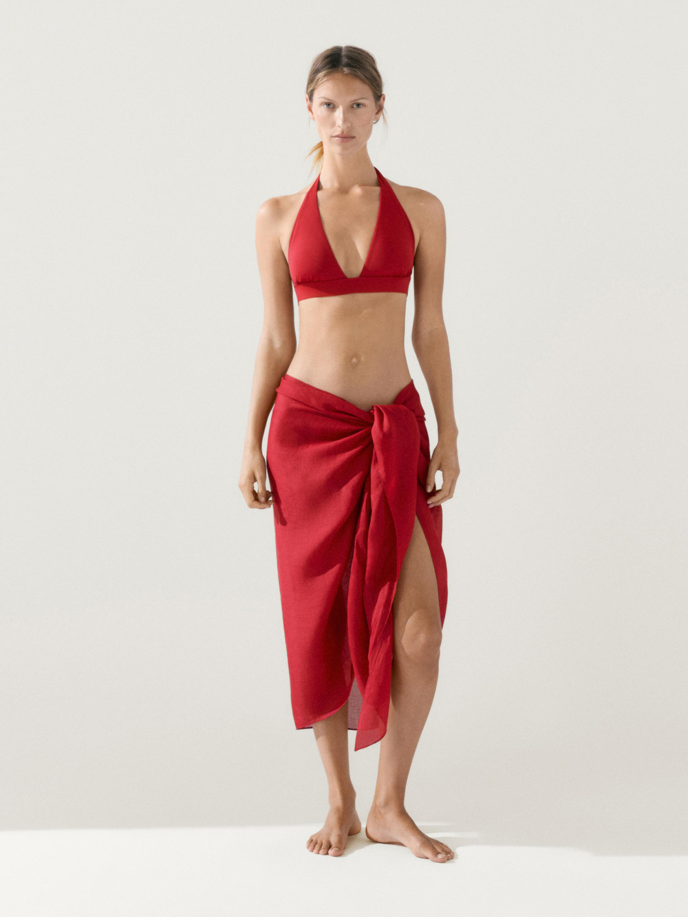 Massimo Dutti Топ бикини с треугольными чашками, красный