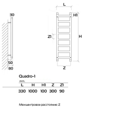 Quadro-1 100x30 см Полотенцесушитель водяной
