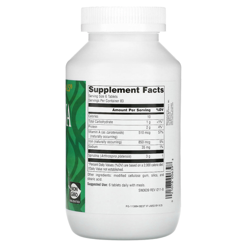Source Naturals, спирулина, 500 таблеток