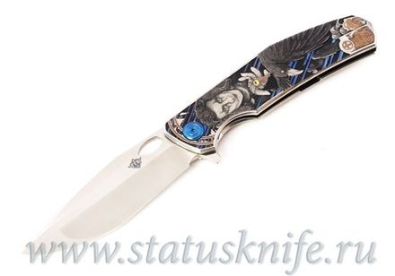Нож TFK Stone Verso Crow M398 Mirror Titanium Carving