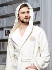 Халат мужской Gianni с капюшоном Кремовый "Polens"