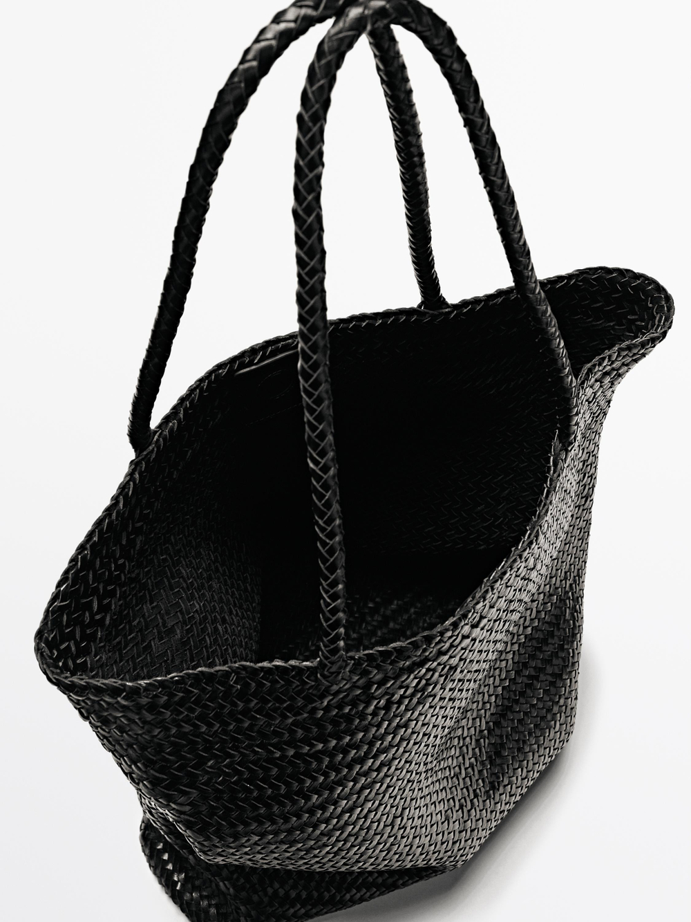 Massimo Dutti Большая плетеная сумка-тоут из кожи наппа, черный