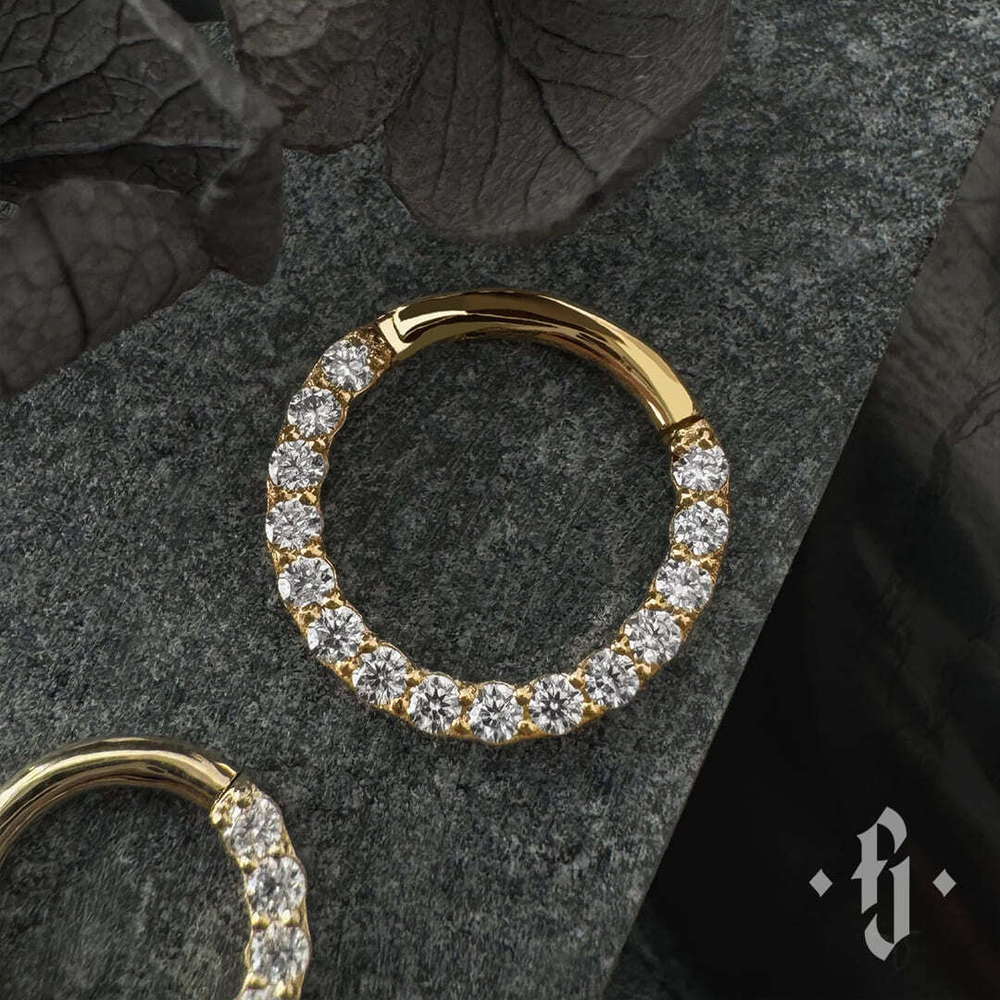 Кликер "Lucens" - Желтое золото - White CZ