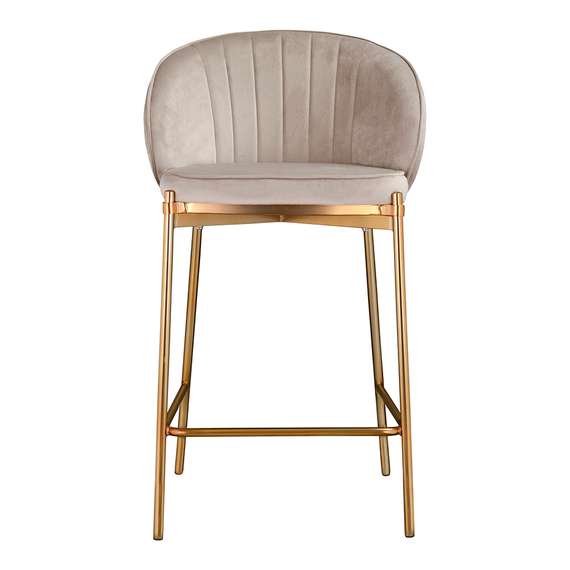 Полубарный стул Coral серо-бежевый велюр с золотыми ножками