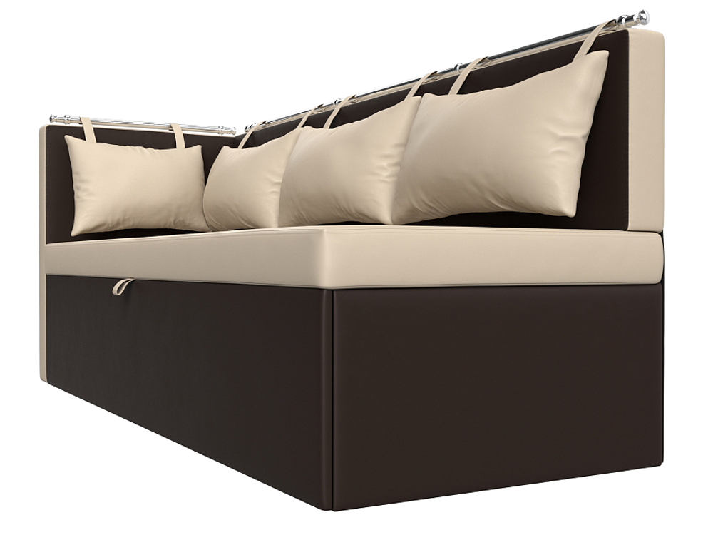 Диван кухонный прямой Метро с углом слева, Бежевый\Коричневый, Экокожа, 28574L