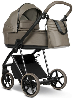 Детская коляска Roan Sol Vintage Luxury Leather 2.0 3 в 1 с автокреслом Tutis Elo Black VEGA26DB Rum Raisin/Nickel/руч.Cappuccino