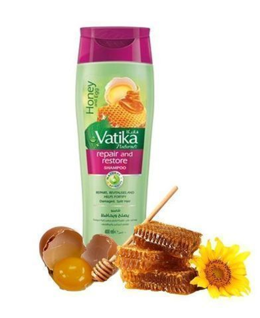 Шампунь Dabur Vatika Honey and Egg Repair and Restore Дабур Ватика Яйцо и Мед Восстанавливающий для поврежденных, ломких и секущихся волос 400 мл.