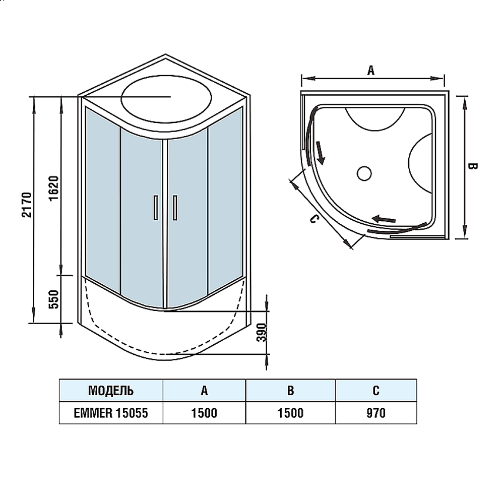 Душевая кабина WeltWasser WW500 EMMER 15055 150х150