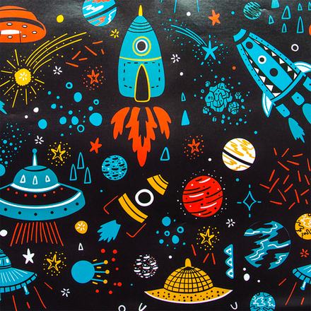 Упаковочная бумага (0,7*1 м) Космические путешественники, 1 шт.