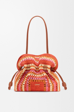 Loewe Средний клатч Flamenco из рафии и телячьей кожи, ярко-оранжевый/розовый