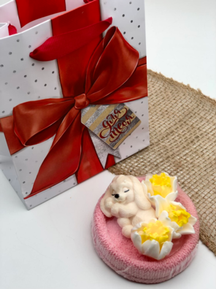 Комплект «Зайчик весенний, роуз в пакете Для тебя»