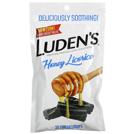 От гриппа и простуды Luden's, Леденцы с ментолом / анестетик для полости рта, медовая солодка, 30 капель для горла