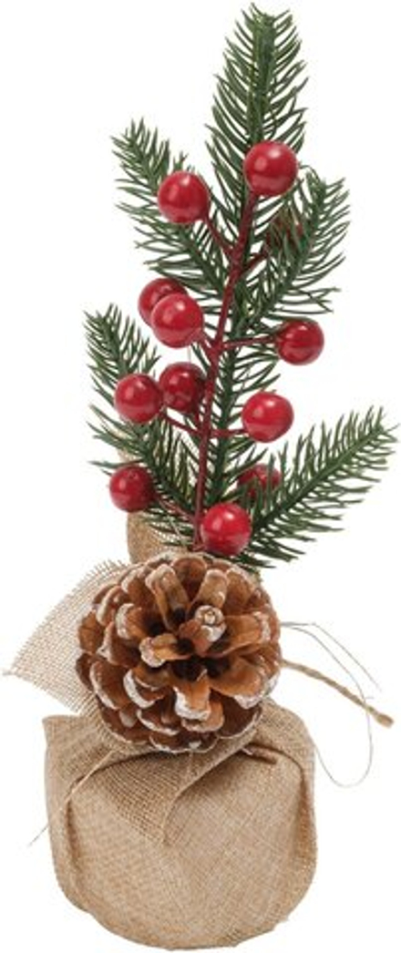 Украшение настольное 20см с сосновой шишкой и красными ягодами ПЭ SYSPS-0925365